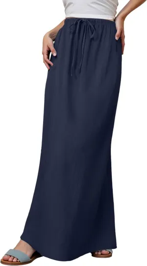 Flowy Skirt Casual Slim Fit Stretchy Drawstring High Elastic Waist Flare Long Skirts for Women Trendy Streetwear