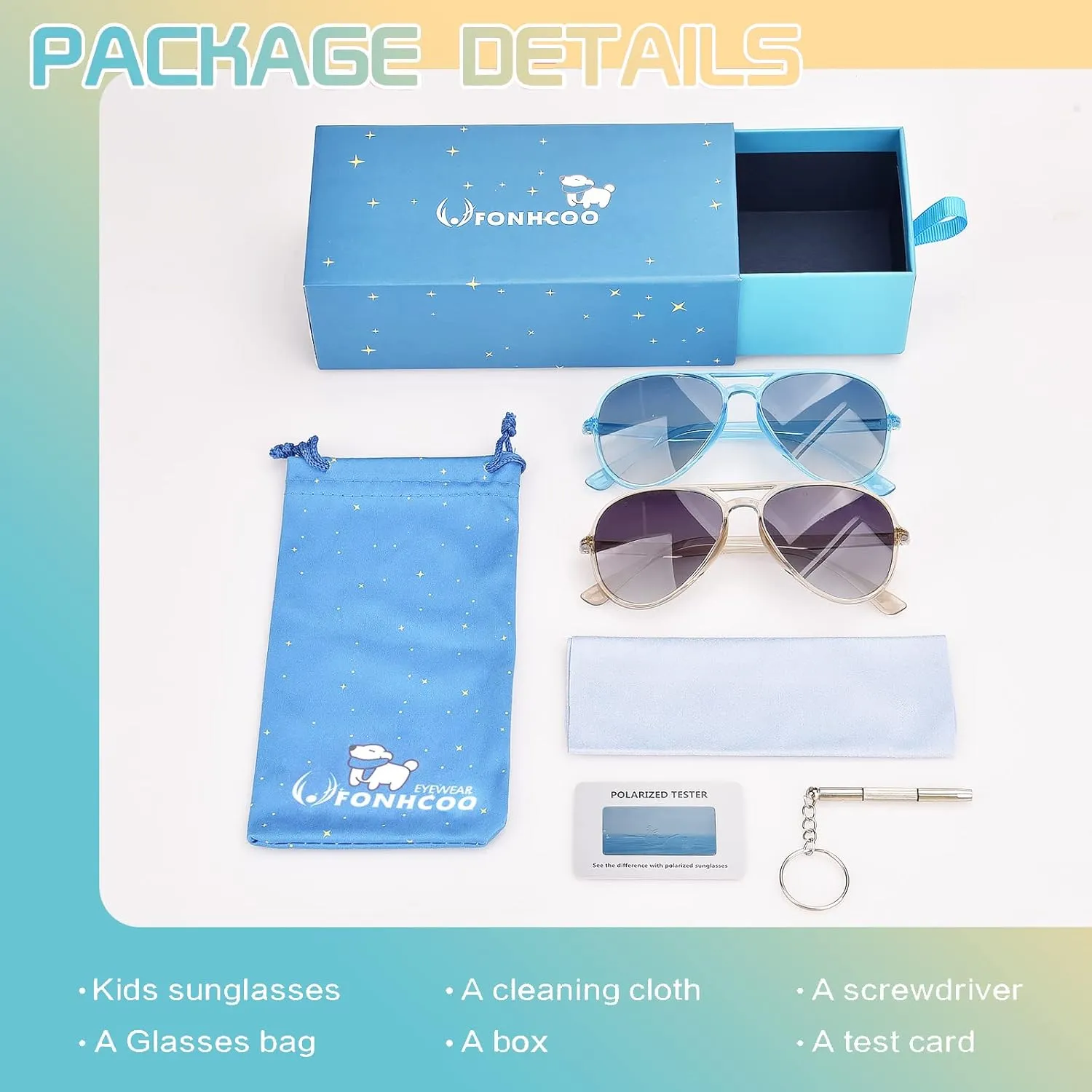 FONHCOO Kids Polarized Sunglasses for Girls Boys Aviator Toddler Sunglasses with Flexible Frame, UV400 Protection, Age 5-12