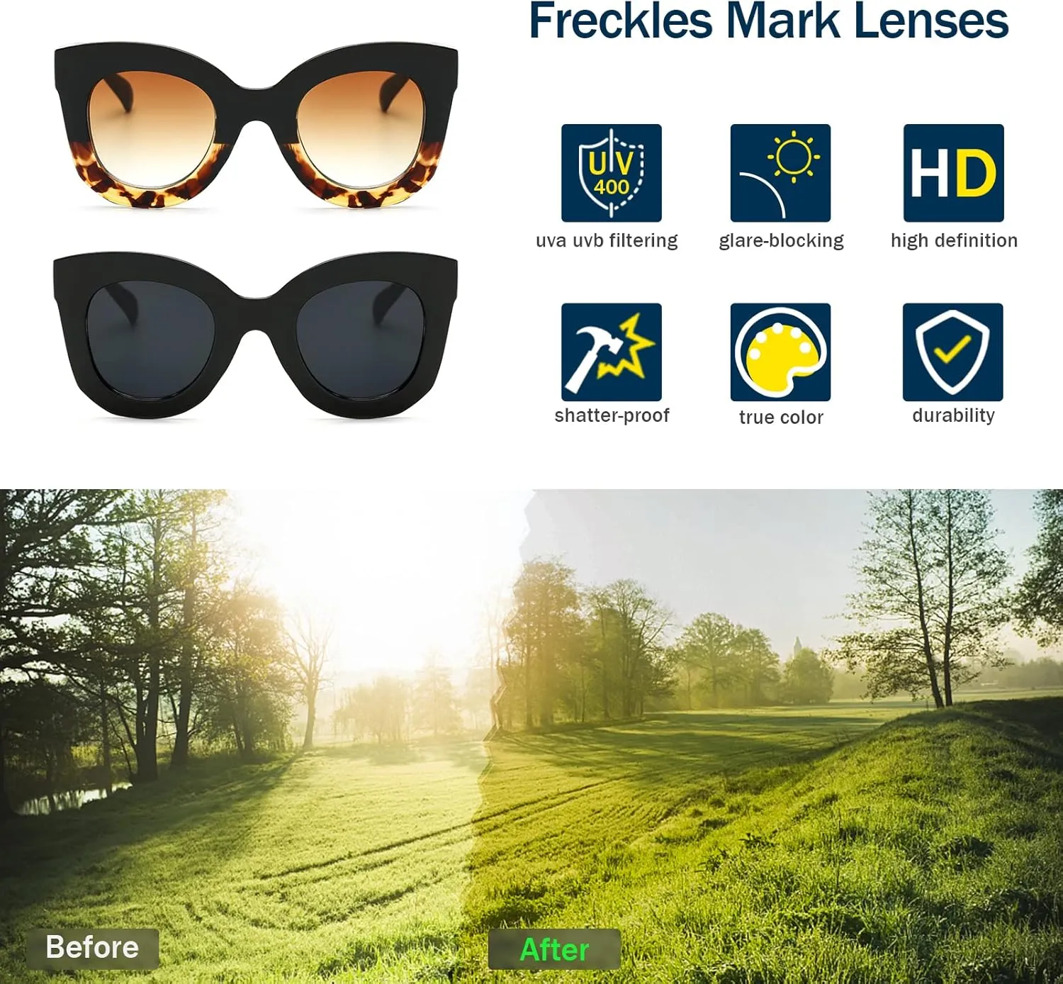Freckles Mark Thick Fashion Butterfly Sunglasses for Women Trendy Round Cat Eye Sun Glasses