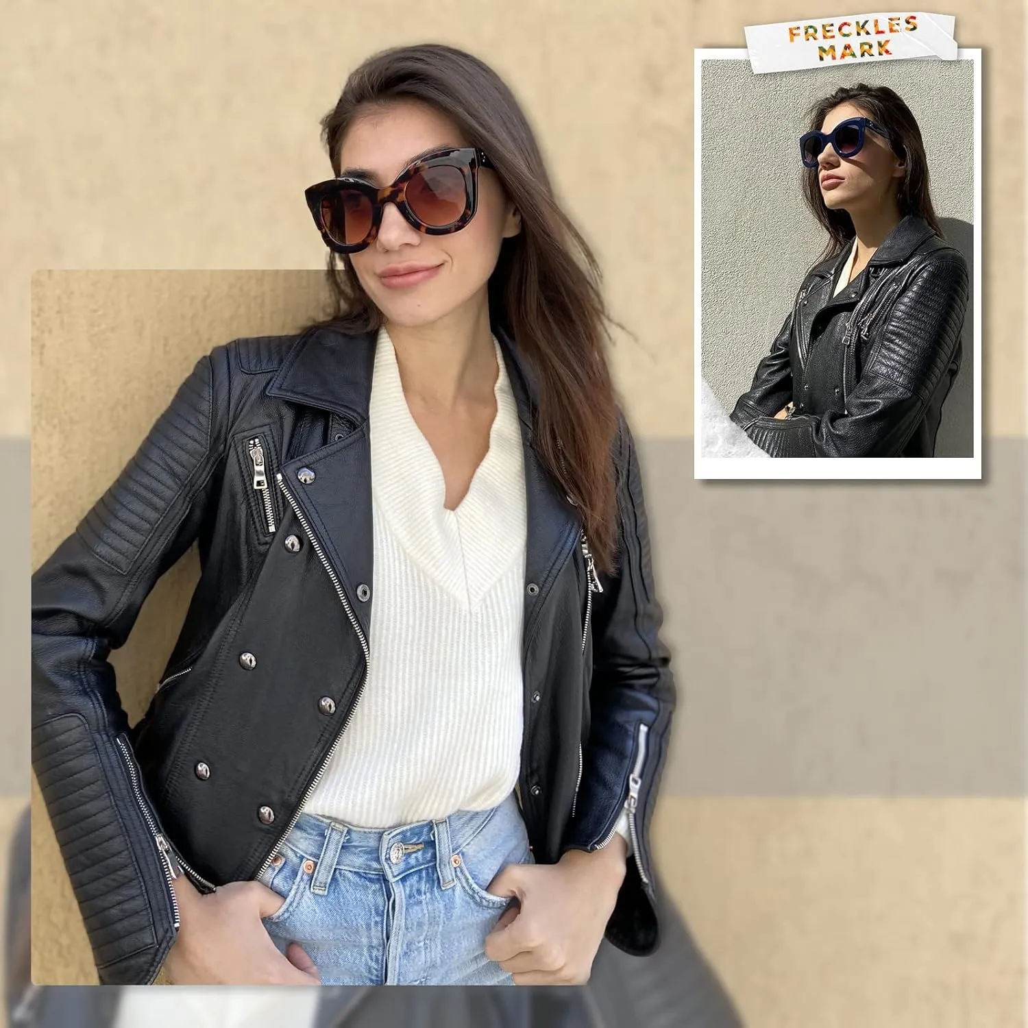 Freckles Mark Thick Fashion Butterfly Sunglasses for Women Trendy Round Cat Eye Sun Glasses