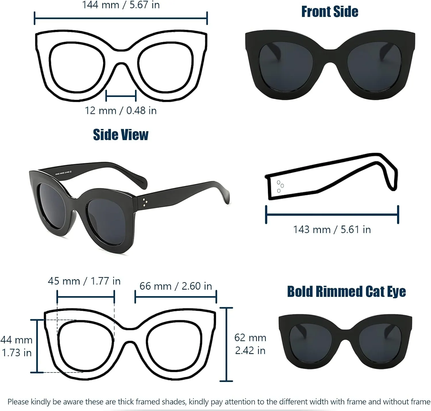 Freckles Mark Thick Fashion Butterfly Sunglasses for Women Trendy Round Cat Eye Sun Glasses