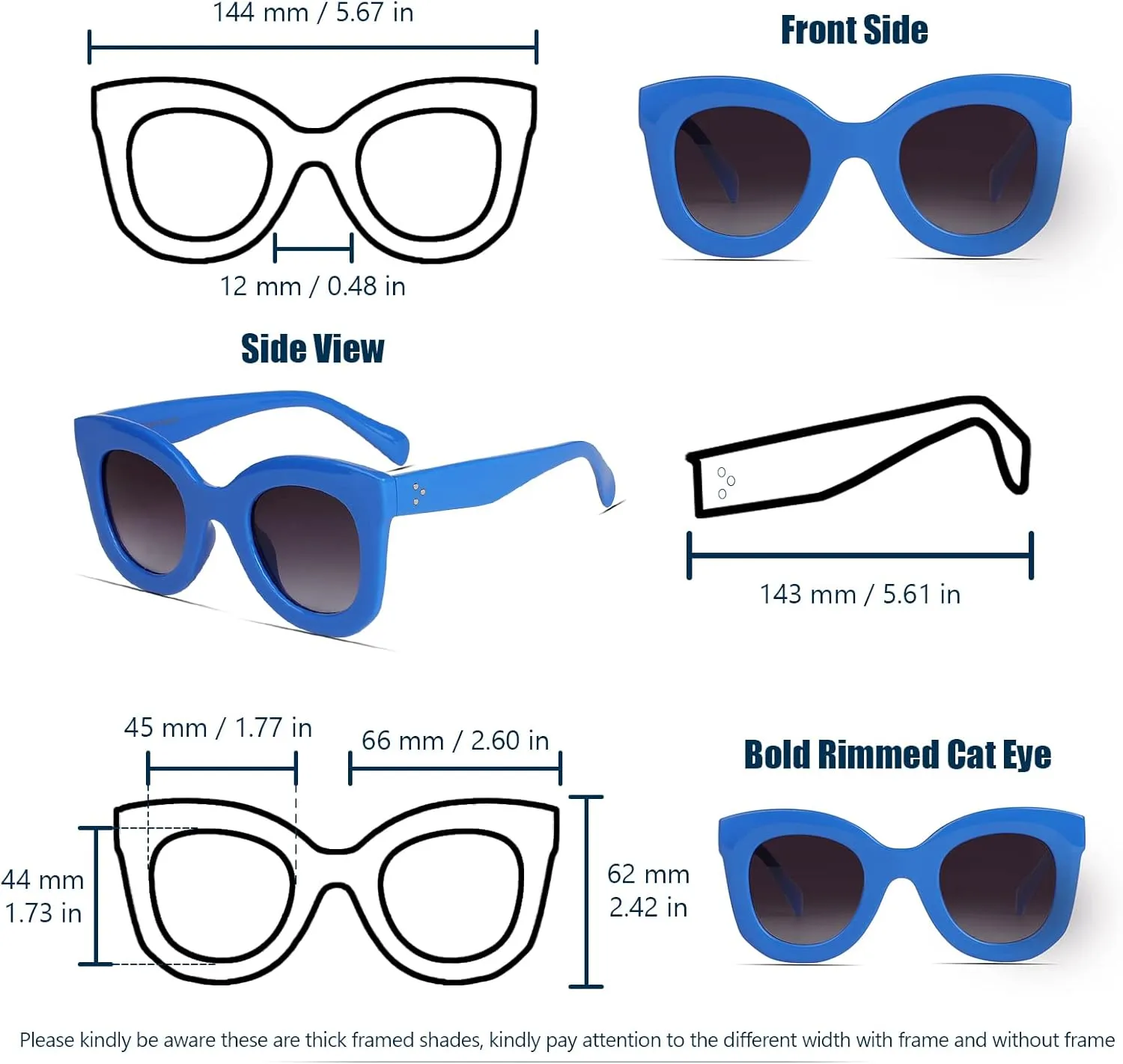Freckles Mark Thick Fashion Butterfly Sunglasses for Women Trendy Round Cat Eye Sun Glasses