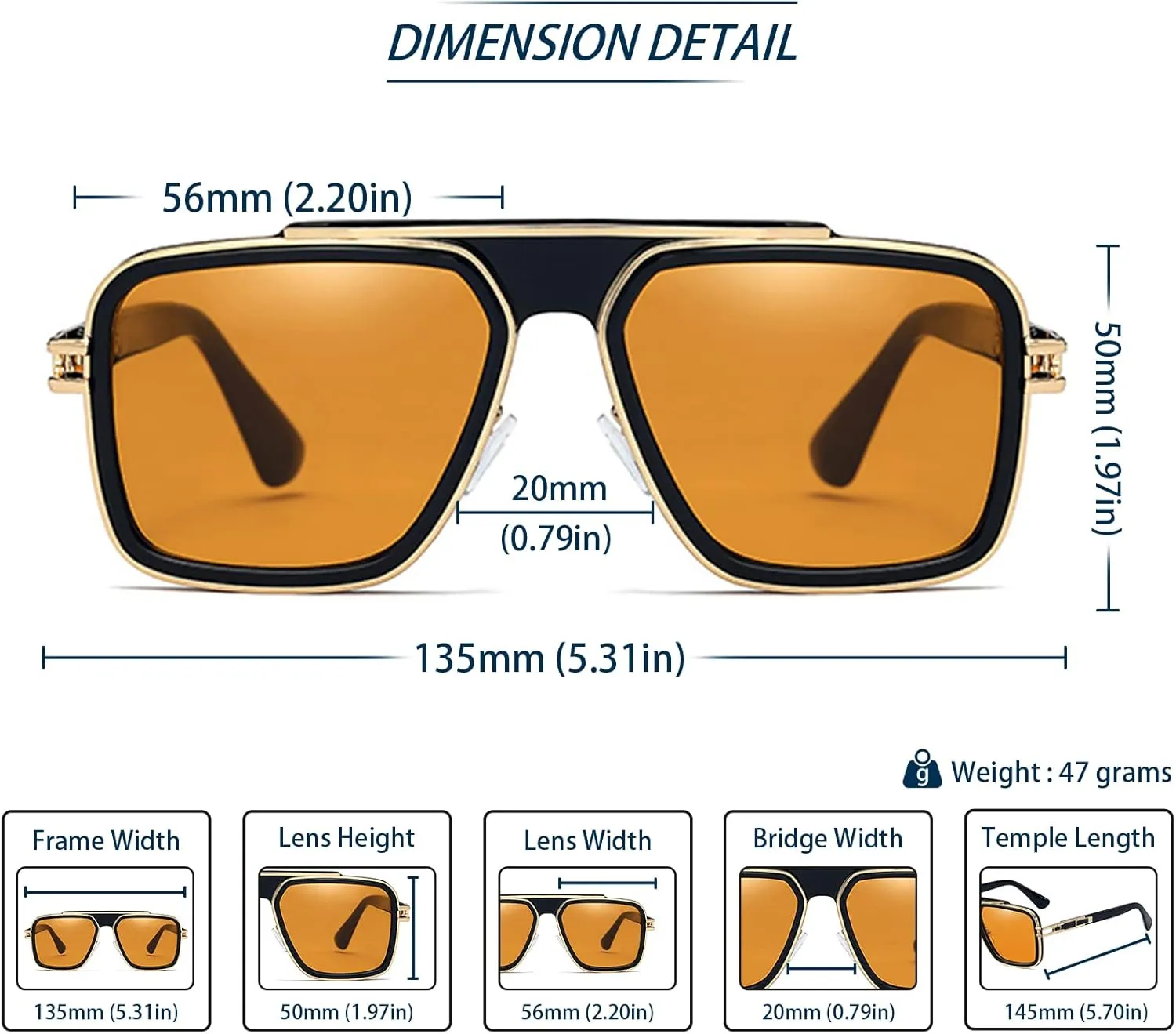 Freckles Mark Trendy Retro Sunglasses for Men Women Stark Vintage Shades 70s Italian Fashion Square Metal Glasses