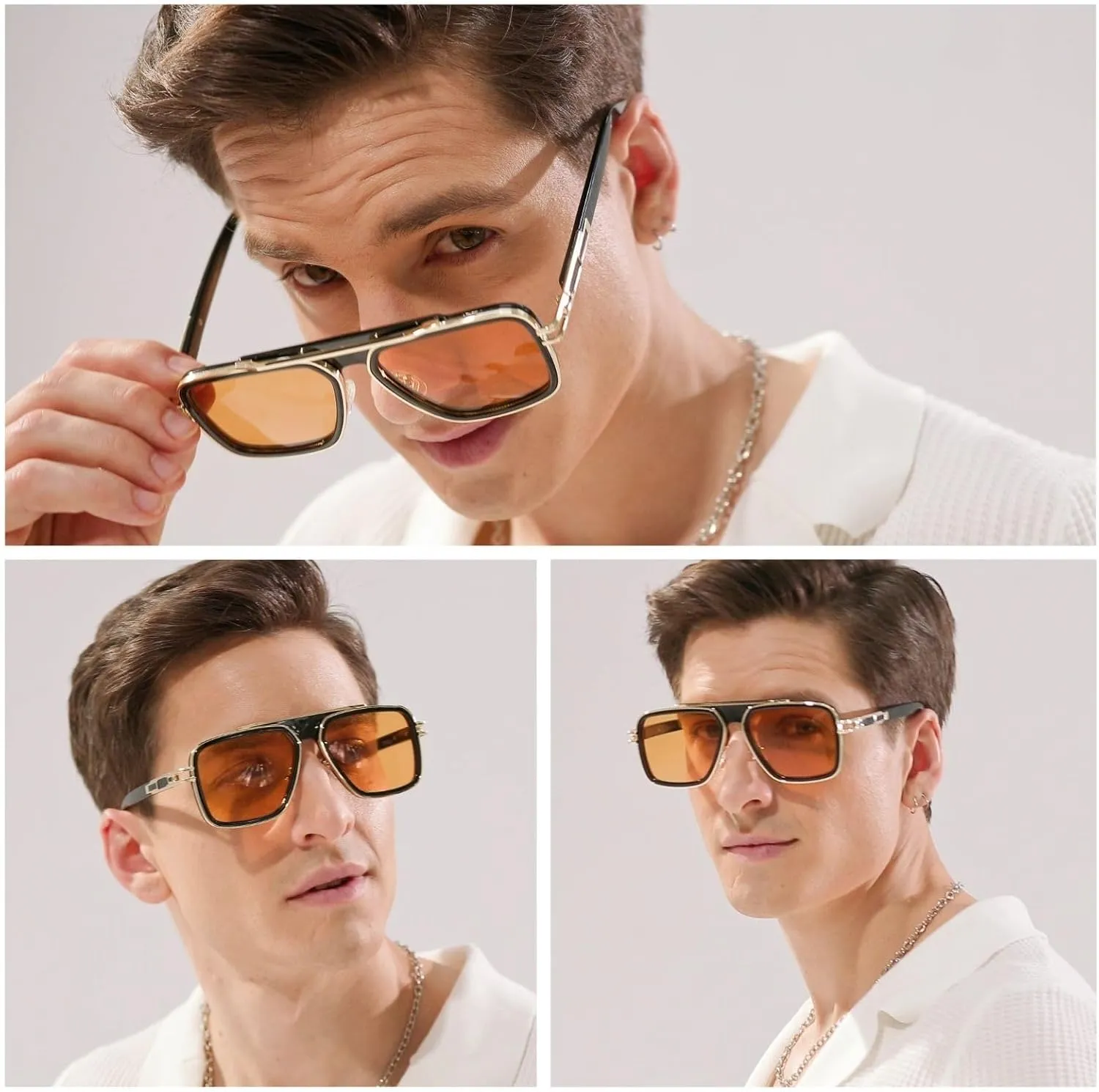 Freckles Mark Trendy Retro Sunglasses for Men Women Stark Vintage Shades 70s Italian Fashion Square Metal Glasses
