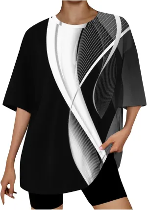 Generic 2024 Womens Oversized T Shirts Loose Fit Short Sleeve Crewneck Tees Blouse Summer Casual Plus Size Workout Tunic Tops