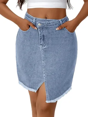 Genleck Crossover Denim Skirts for Women - Trendy Strecth Jean Skirts High Waisted Cute Girls Teens Dressy Mini Skirts