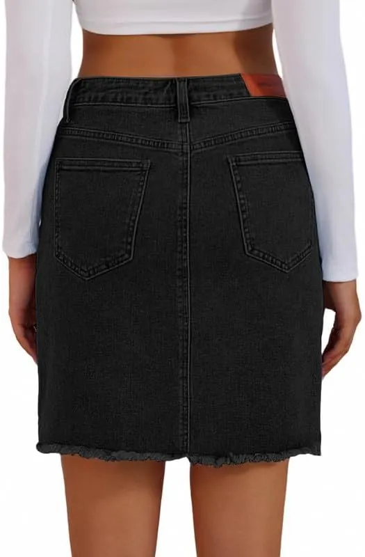 Genleck Crossover Denim Skirts for Women - Trendy Strecth Jean Skirts High Waisted Cute Girls Teens Dressy Mini Skirts