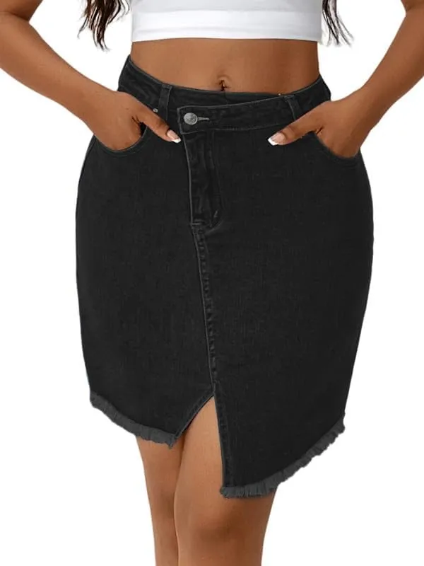 Genleck Crossover Denim Skirts for Women - Trendy Strecth Jean Skirts High Waisted Cute Girls Teens Dressy Mini Skirts