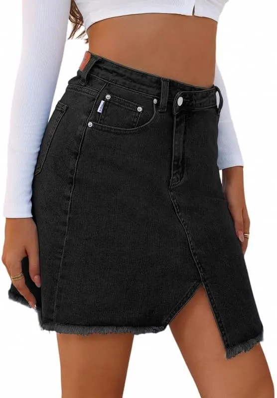 Genleck Crossover Denim Skirts for Women - Trendy Strecth Jean Skirts High Waisted Cute Girls Teens Dressy Mini Skirts