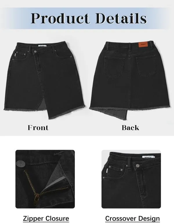 Genleck Crossover Denim Skirts for Women - Trendy Strecth Jean Skirts High Waisted Cute Girls Teens Dressy Mini Skirts