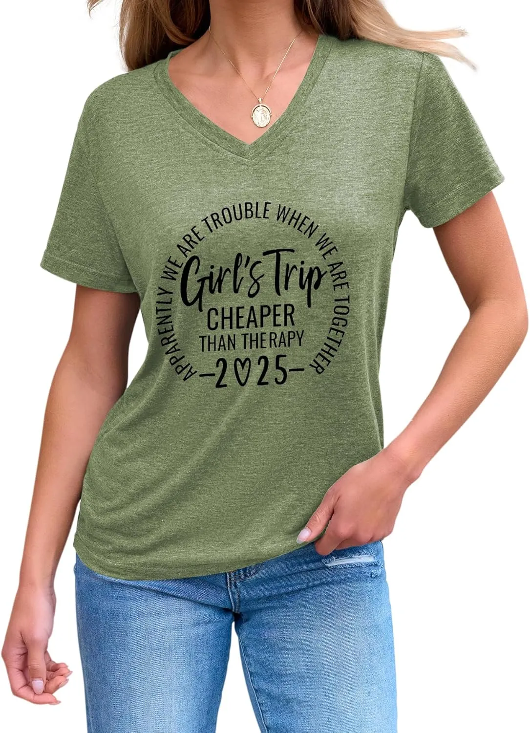 Girls Trip T Shirts for Women 2025 Funny Travel V Neck Tshirt Short Sleeve Tees Tops Soft Cotton T-Shirts