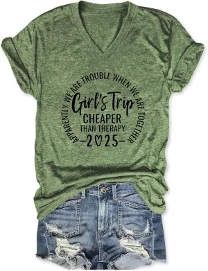 Girls Trip T Shirts for Women 2025 Funny Travel V Neck Tshirt Short Sleeve Tees Tops Soft Cotton T-Shirts