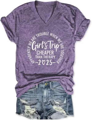 Girls Trip T Shirts for Women 2025 Funny Travel V Neck Tshirt Short Sleeve Tees Tops Soft Cotton T-Shirts