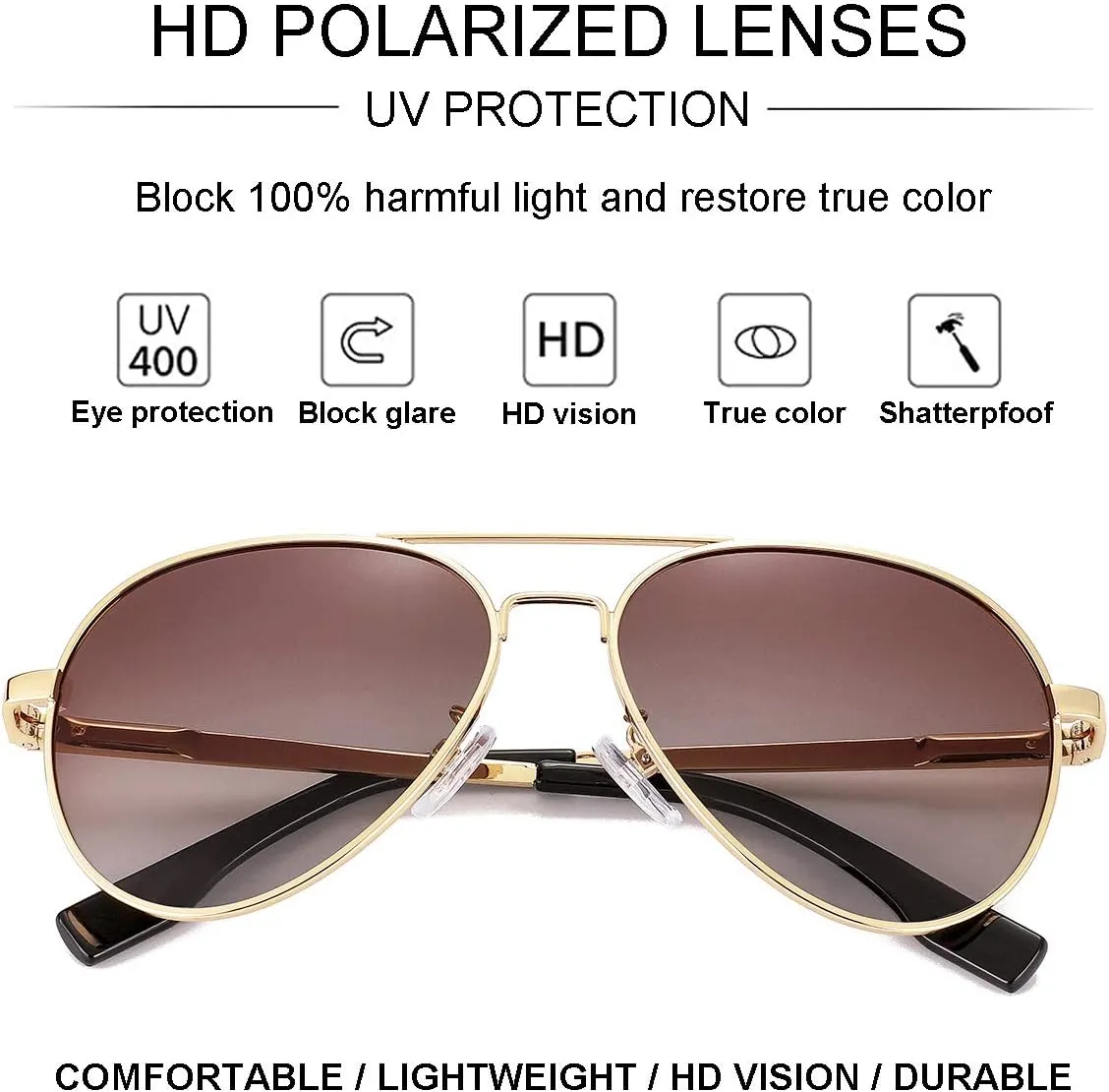 Gleyemor Aviator Sunglasses, Polarized 52MM Frame for Small Faces