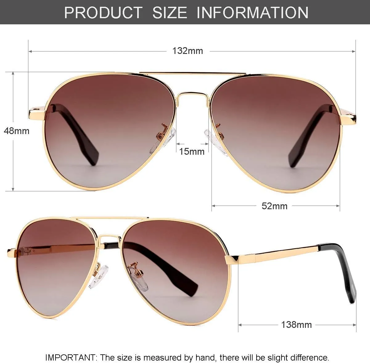 Gleyemor Aviator Sunglasses, Polarized 52MM Frame for Small Faces