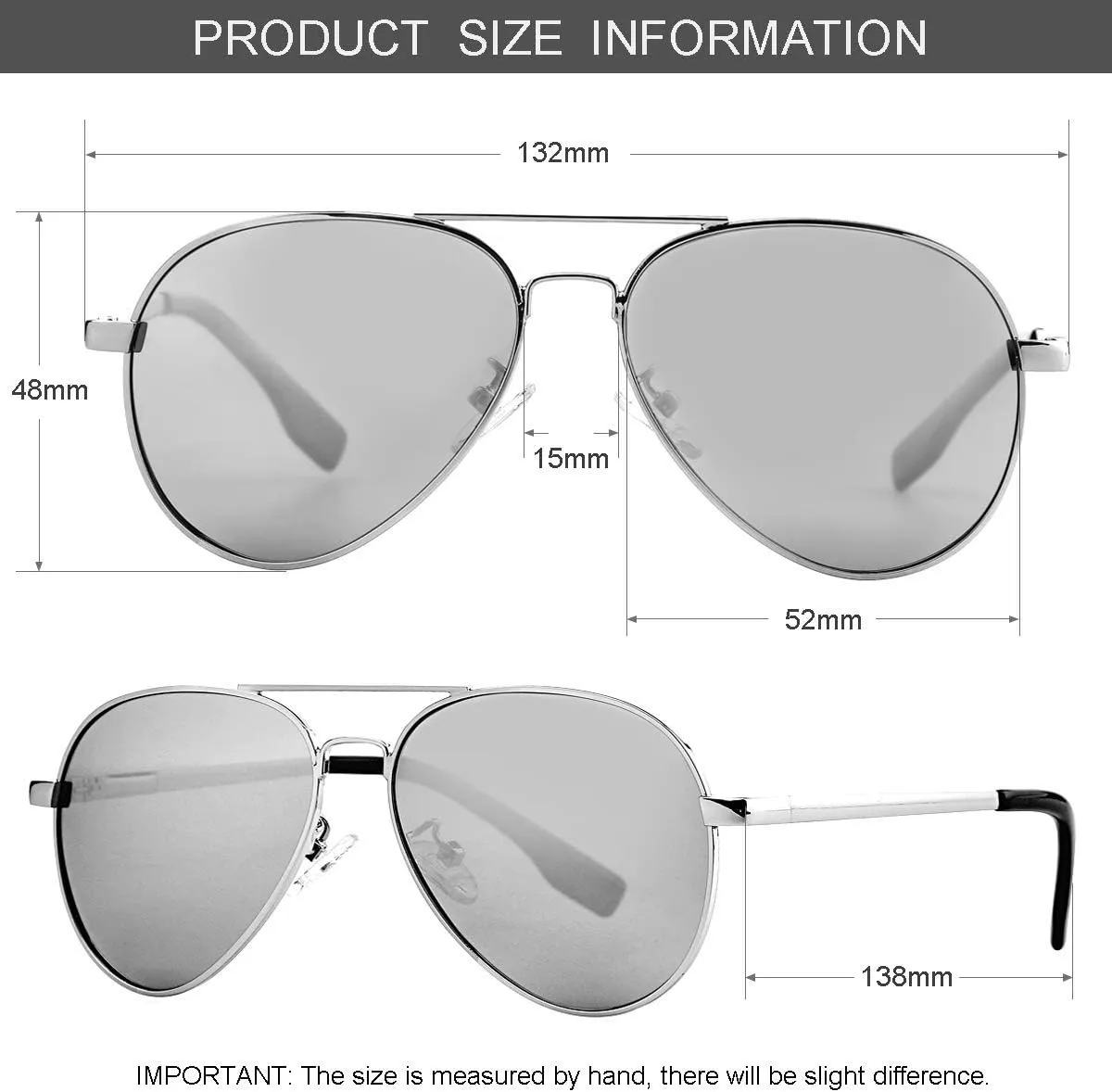 Gleyemor Aviator Sunglasses, Polarized 52MM Frame for Small Faces