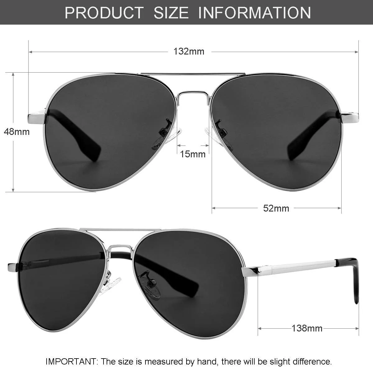 Gleyemor Aviator Sunglasses, Polarized 52MM Frame for Small Faces