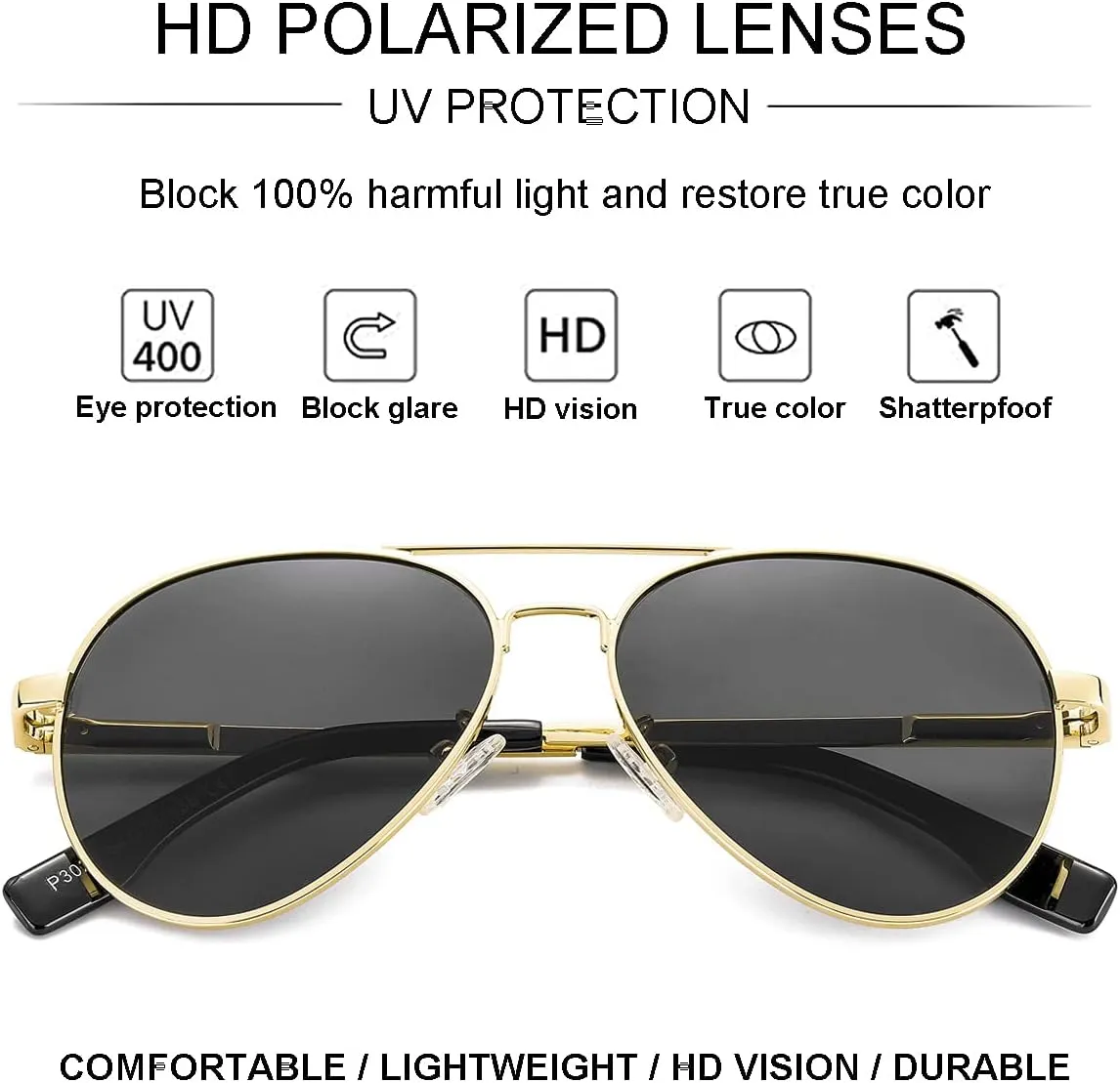 Gleyemor Aviator Sunglasses, Polarized 52MM Frame for Small Faces