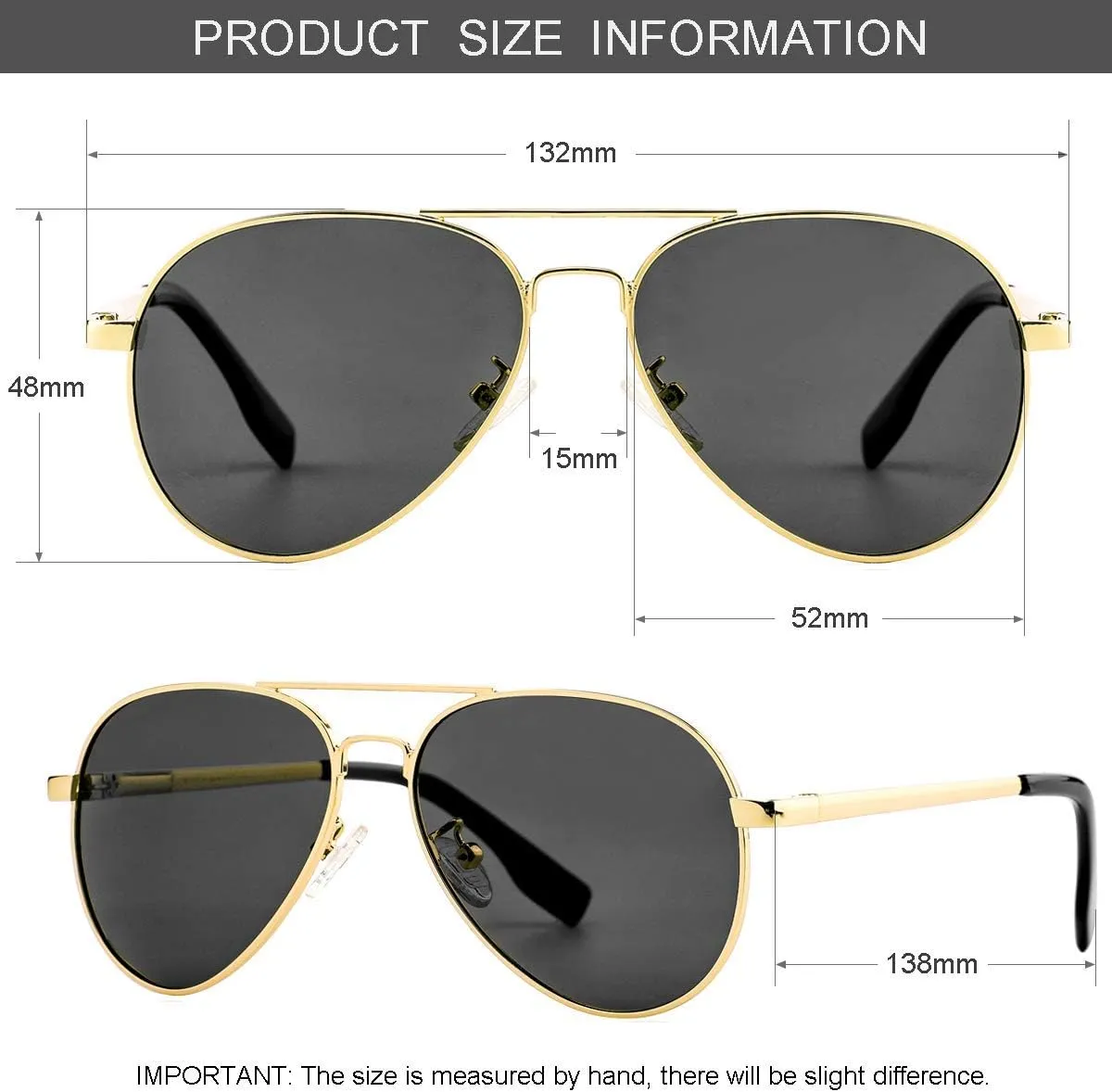 Gleyemor Aviator Sunglasses, Polarized 52MM Frame for Small Faces