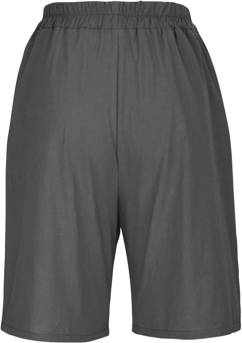 GOFULY Bermuda Shorts for Women Knee Length High Rise Cotton Linen Shorts Elastic Waist Button Half Pants with Pockets