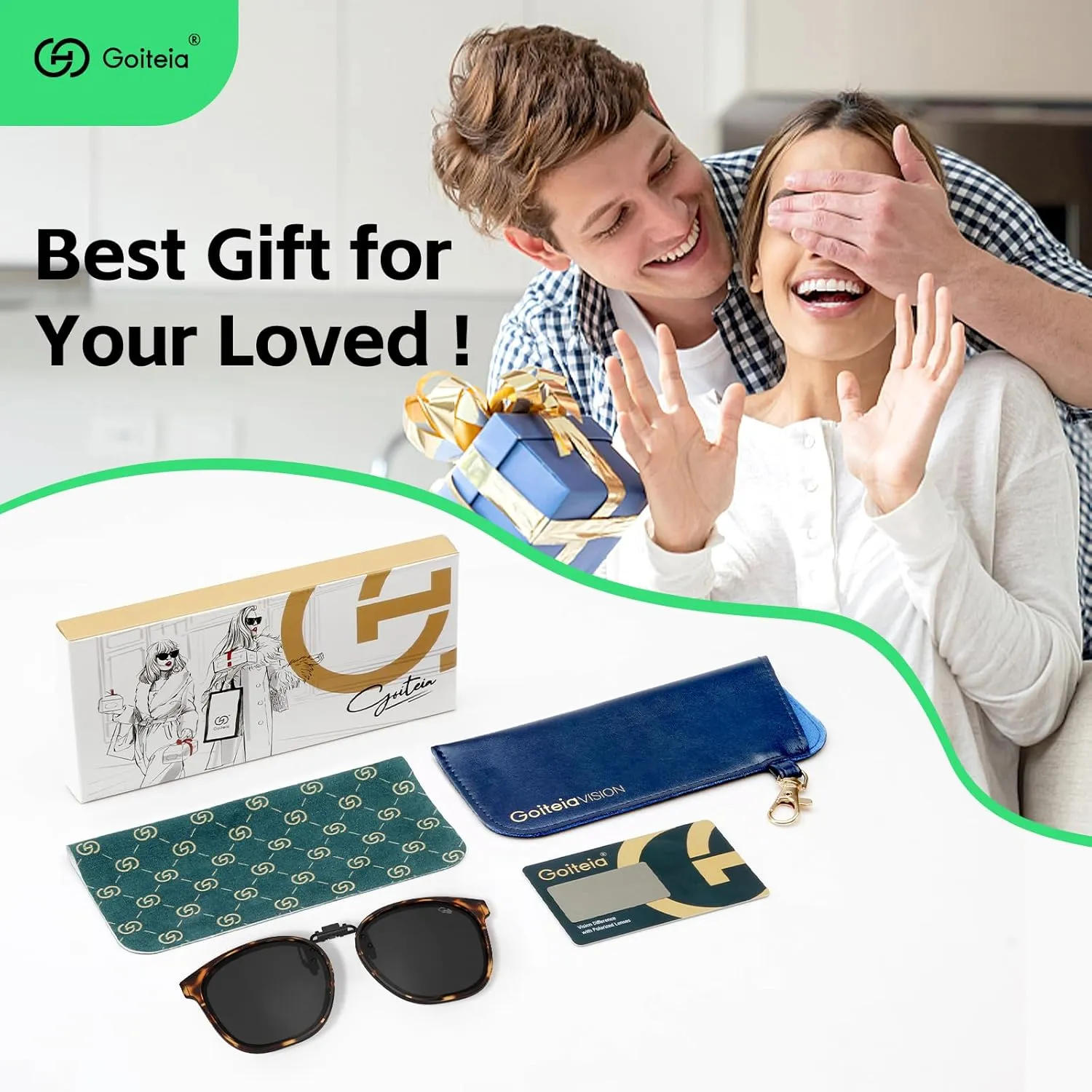 Goiteia Oversized Polarized Clip on Sunglasses over Prescription Glasses for Women Men, Round Stylish Framed Like Sunglasses
