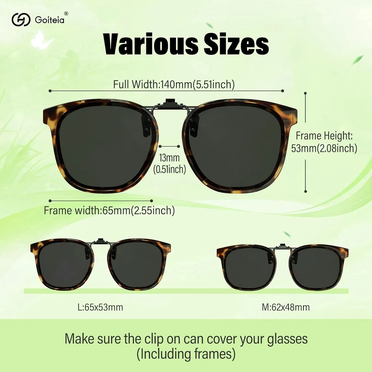Goiteia Oversized Polarized Clip on Sunglasses over Prescription Glasses for Women Men, Round Stylish Framed Like Sunglasses