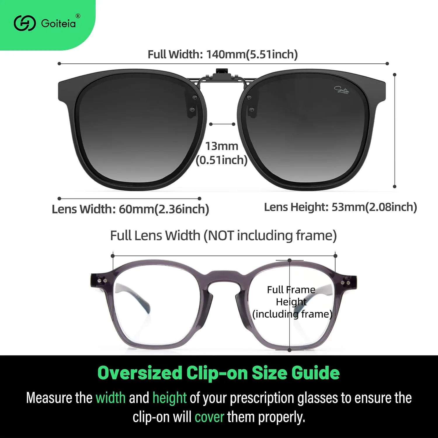 Goiteia Oversized Polarized Clip on Sunglasses over Prescription Glasses for Women Men, Round Stylish Framed Like Sunglasses