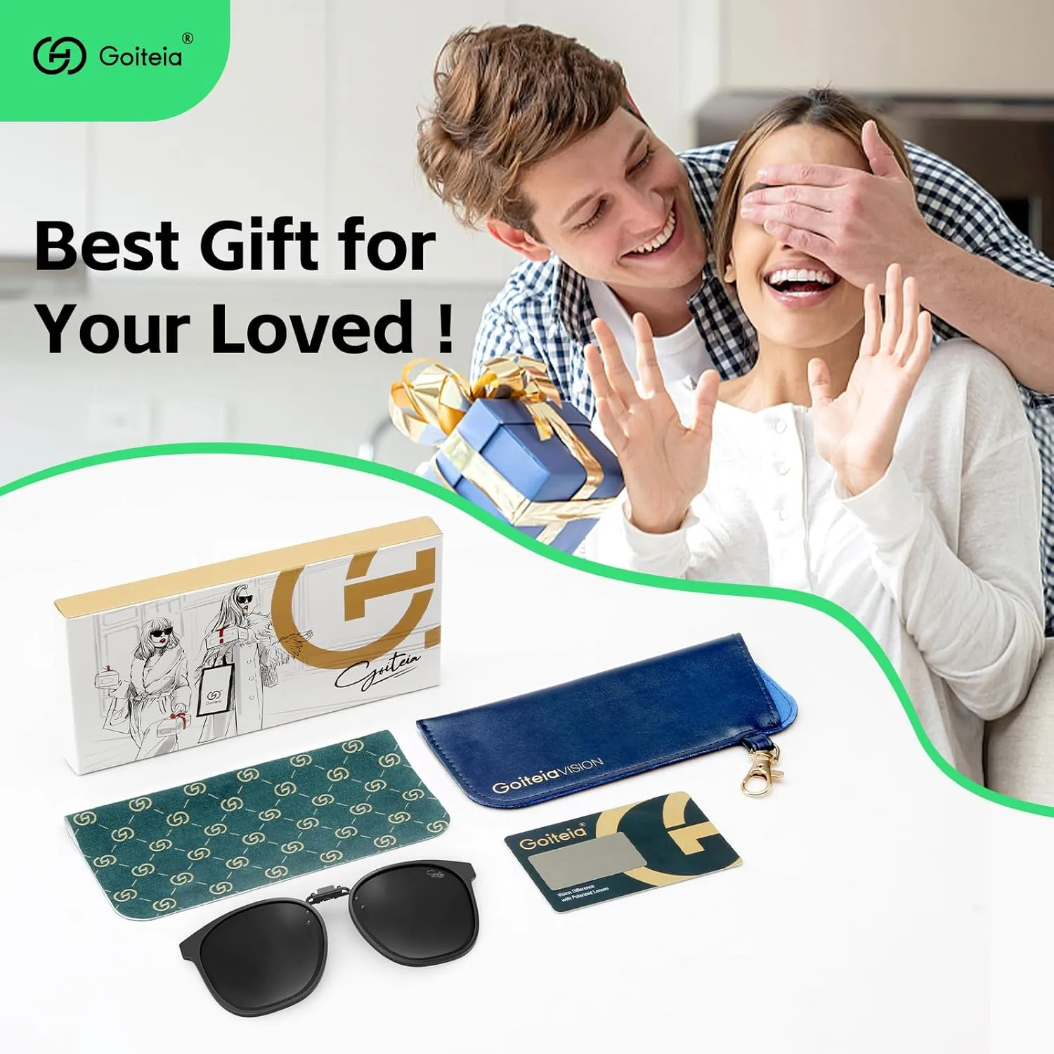 Goiteia Oversized Polarized Clip on Sunglasses over Prescription Glasses for Women Men, Round Stylish Framed Like Sunglasses