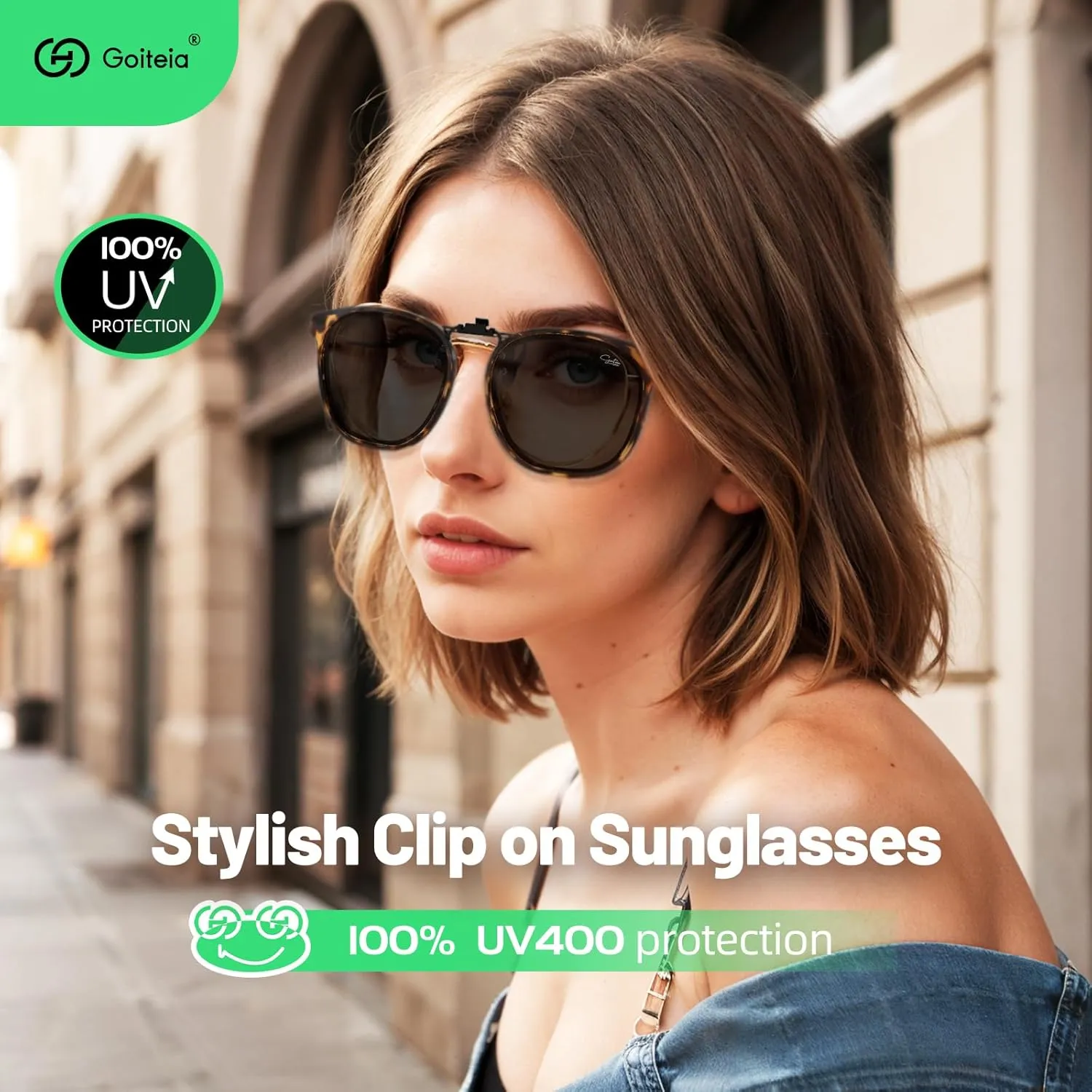 Goiteia Oversized Polarized Clip on Sunglasses over Prescription Glasses for Women Men, Round Stylish Framed Like Sunglasses