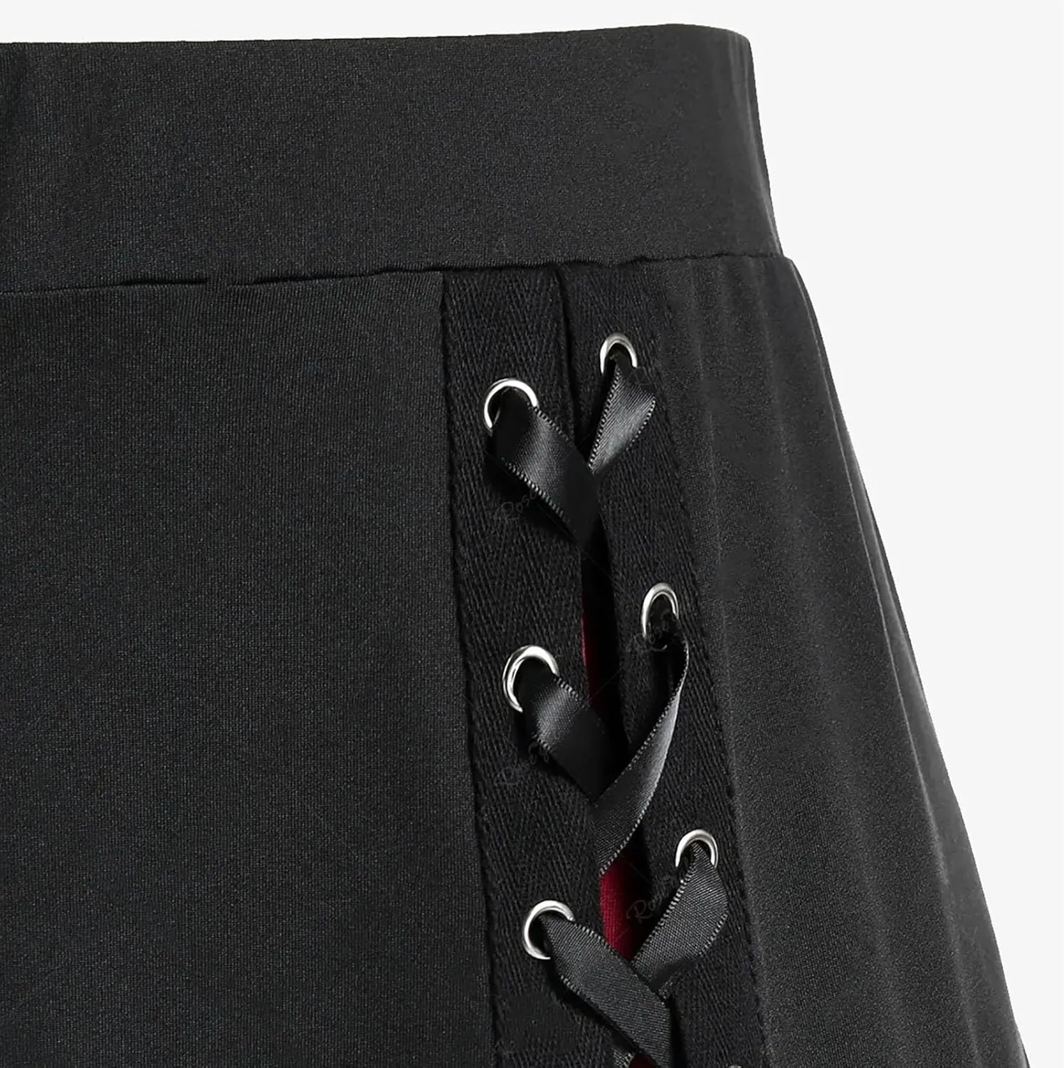 Goth Skirts for Womens Trendy Pleated Steampunk High Waist Patchwork Midi Gothic Skirt Halloween Costumes