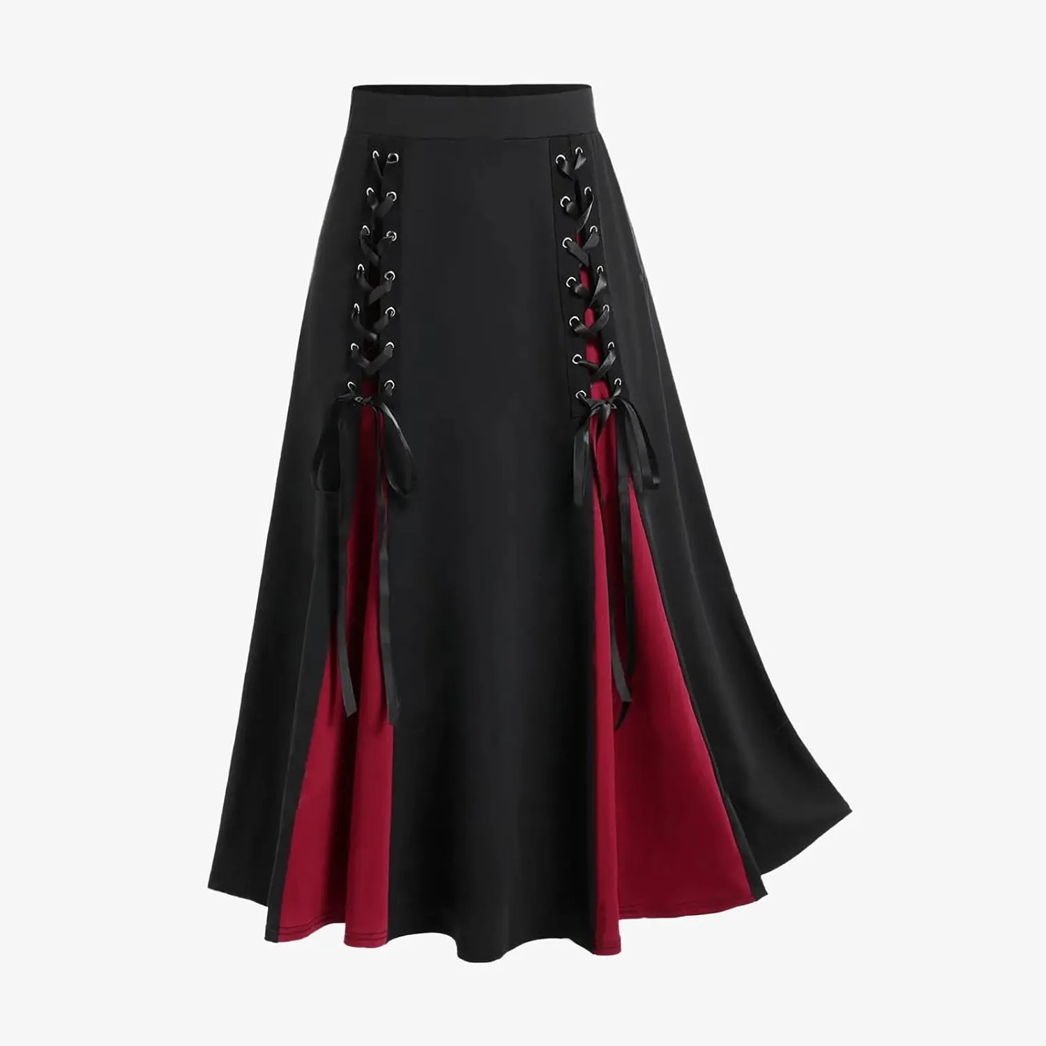 Goth Skirts for Womens Trendy Pleated Steampunk High Waist Patchwork Midi Gothic Skirt Halloween Costumes