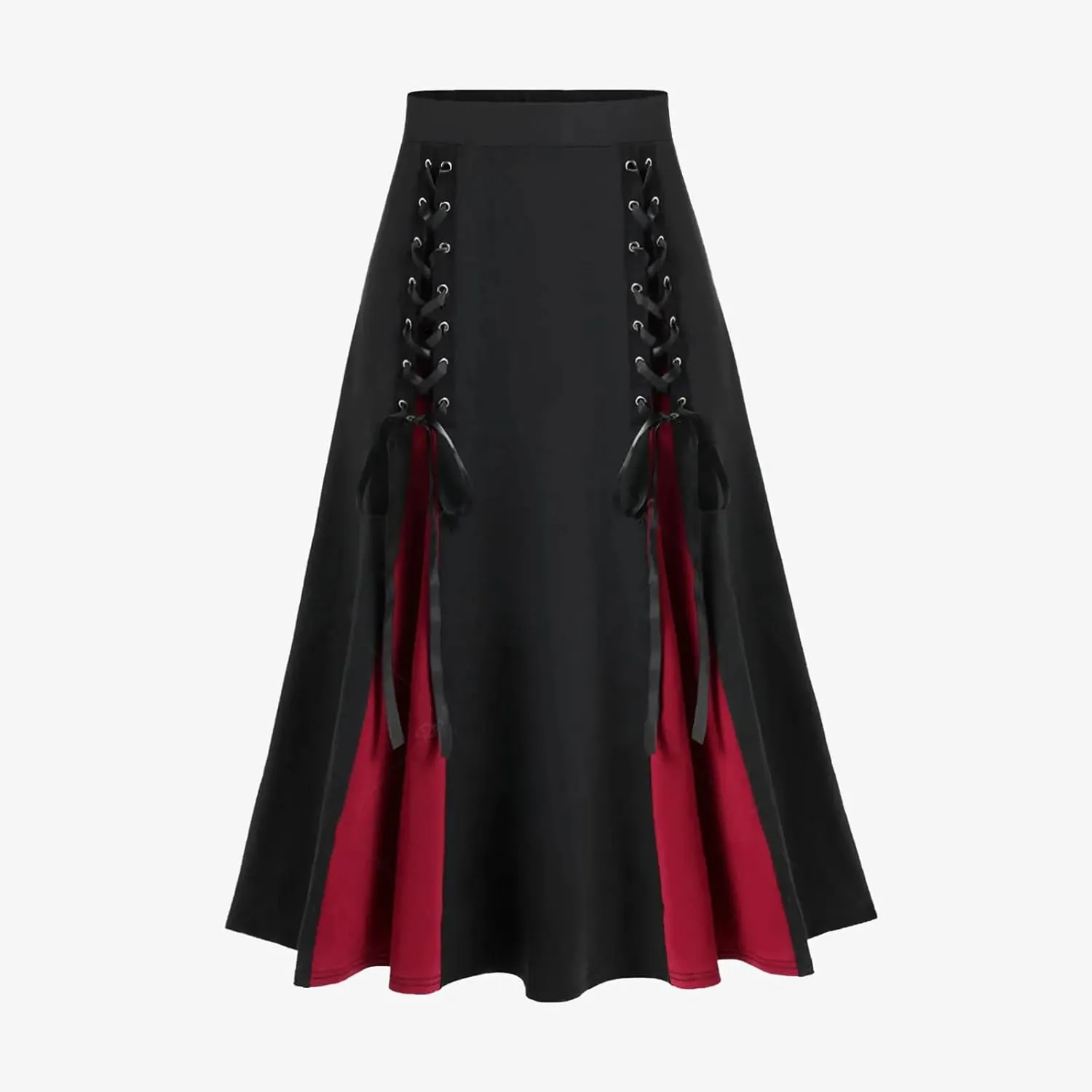 Goth Skirts for Womens Trendy Pleated Steampunk High Waist Patchwork Midi Gothic Skirt Halloween Costumes