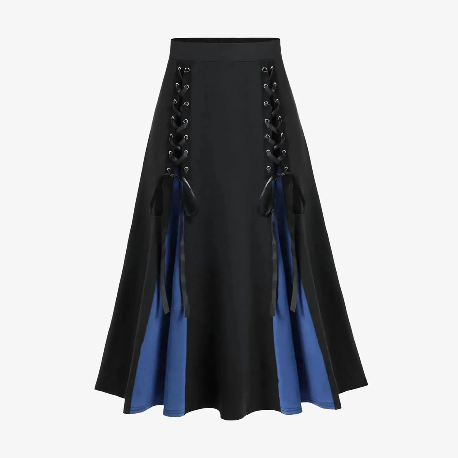 Goth Skirts for Womens Trendy Pleated Steampunk High Waist Patchwork Midi Gothic Skirt Halloween Costumes