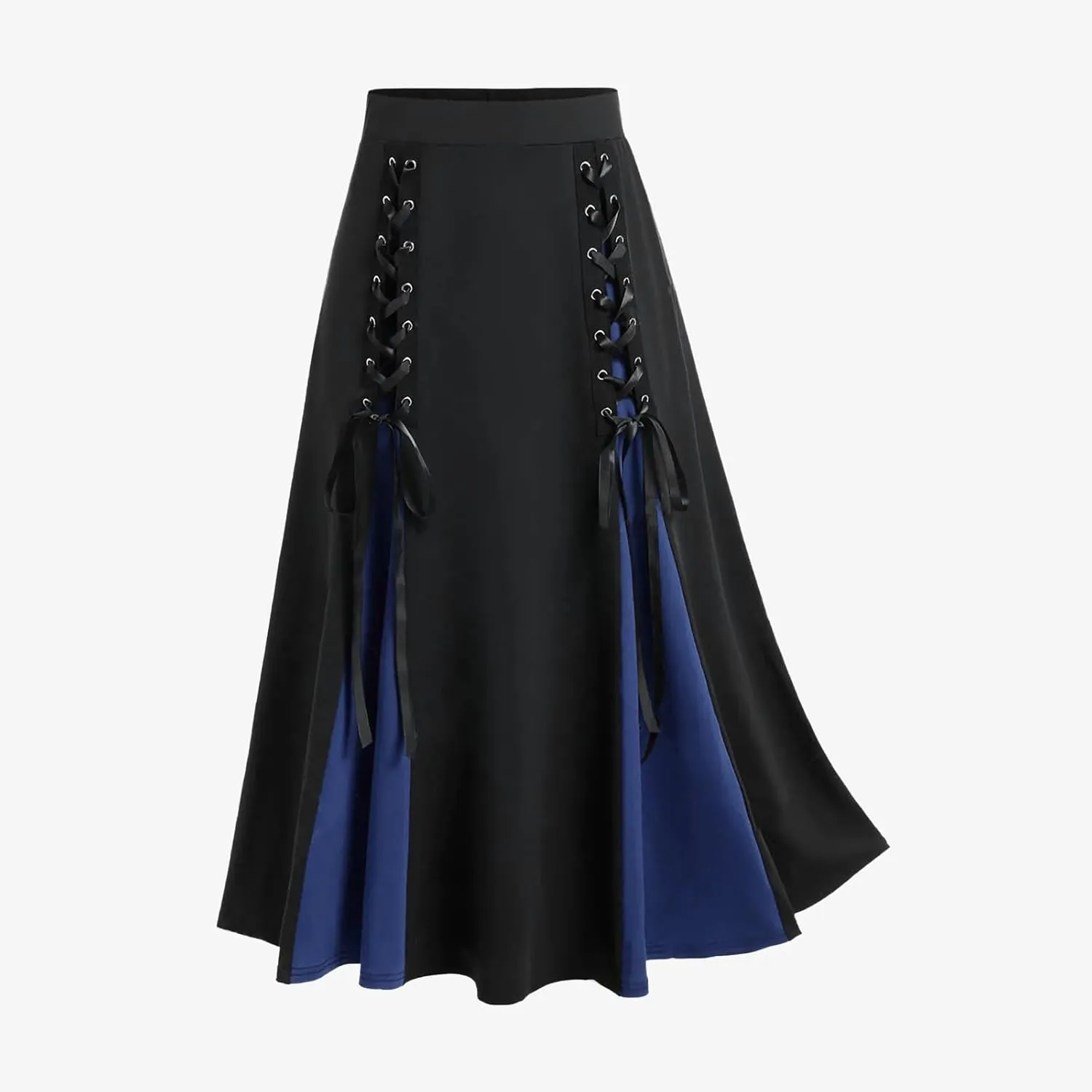 Goth Skirts for Womens Trendy Pleated Steampunk High Waist Patchwork Midi Gothic Skirt Halloween Costumes