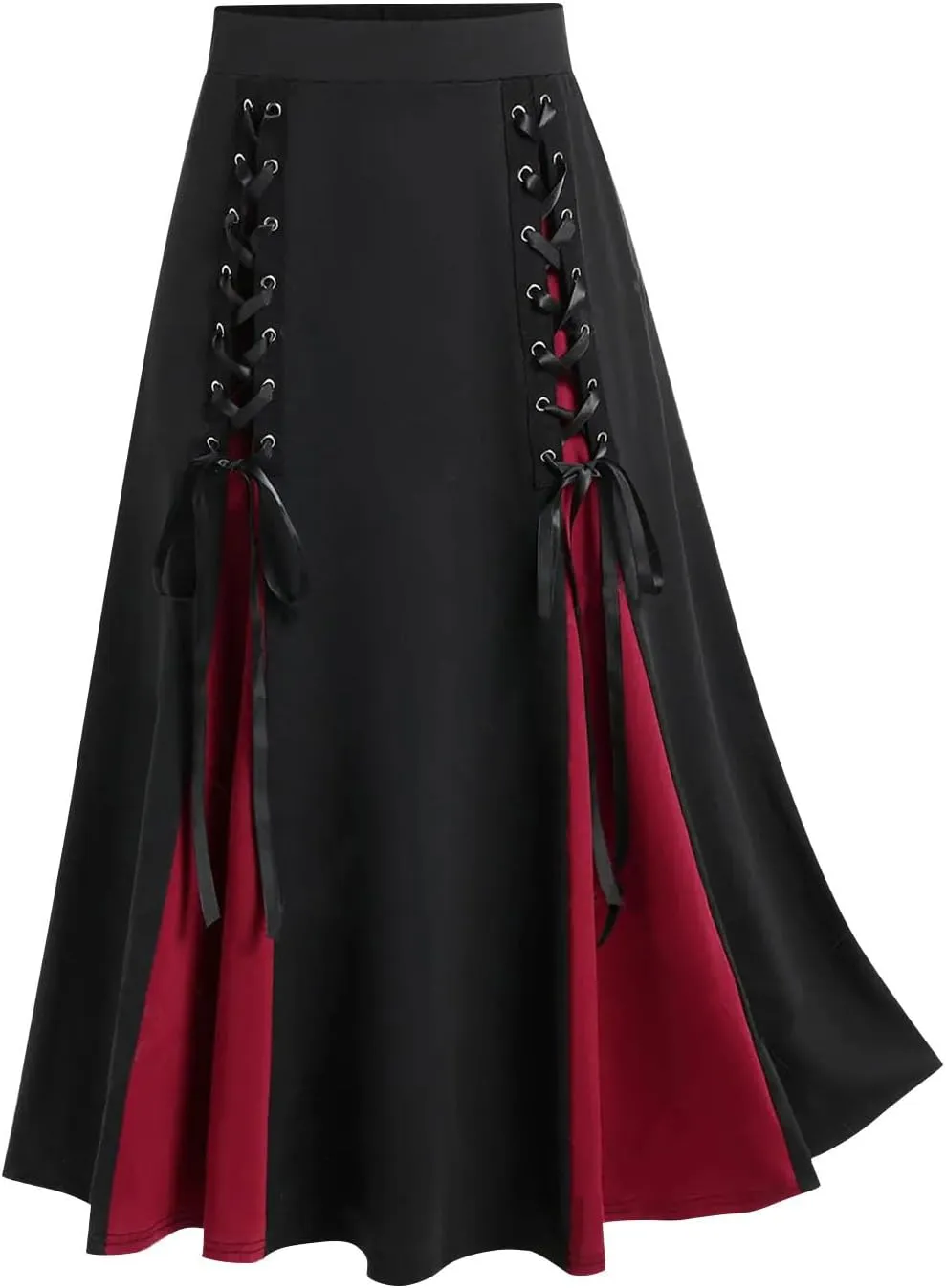 Goth Skirts for Womens Trendy Pleated Steampunk High Waist Patchwork Midi Gothic Skirt Halloween Costumes