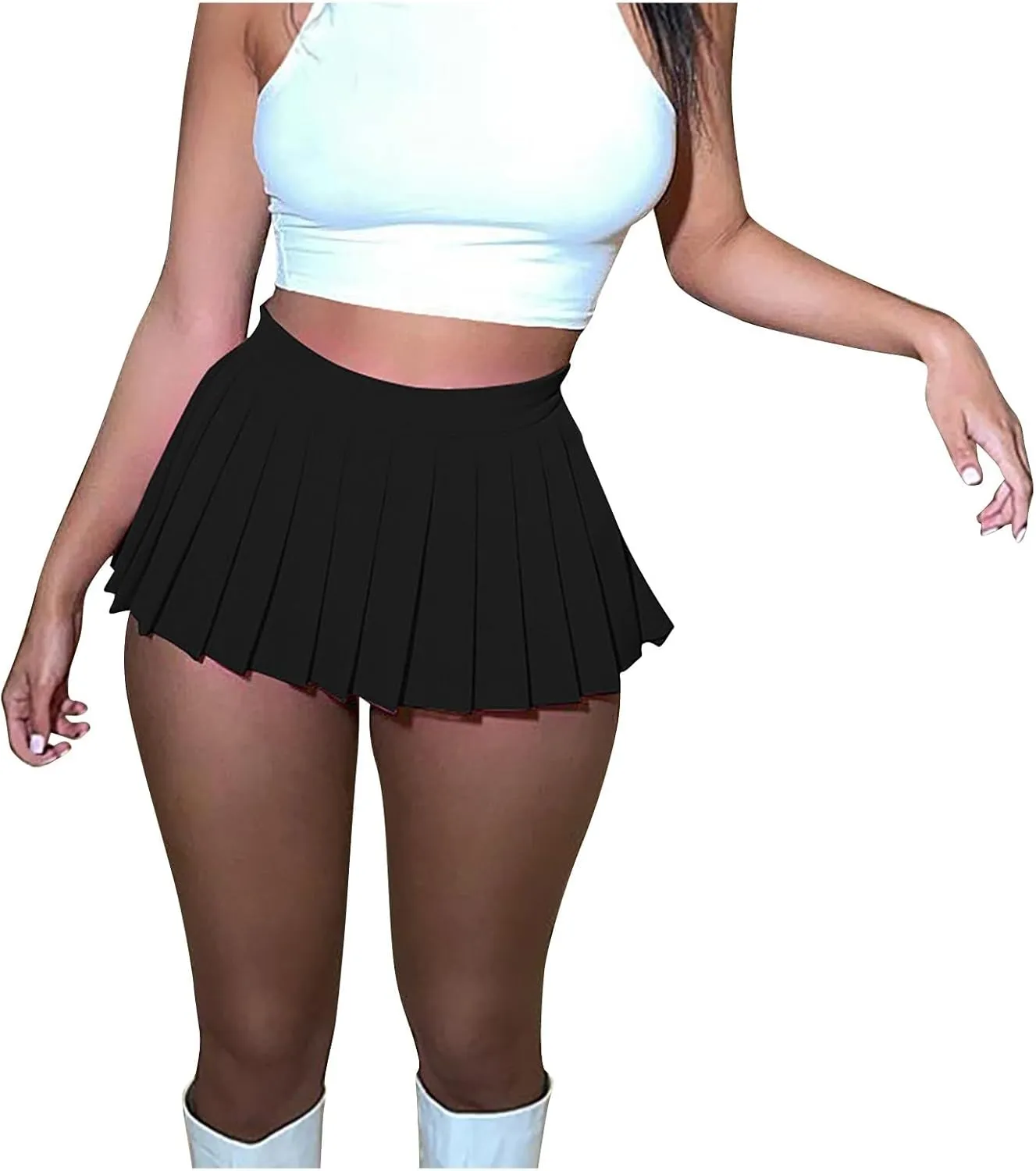 Grey Pleated Skirt for Women Sexy Club Y2k High Wiast Stretchy Tennis Skater A-line Skirt Mini Skirts Party Dressy