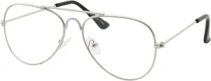 grinderPUNCH Kids Fake Aviator Eye Glasses Clear Lens Children's Non Prescription (Age 3-10), Silver