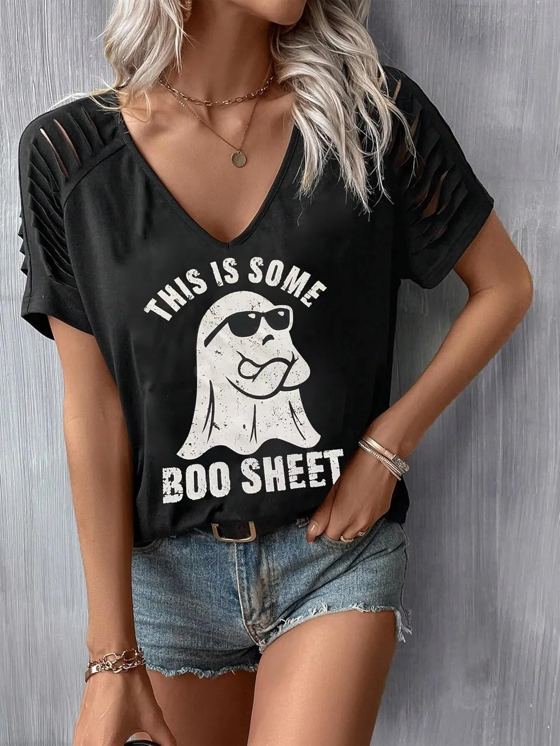 Halloween T Shirts for Women Fall Graphic Gifts Tees Shirts Trendy Cut Out Tshirts Ghost Shirt Witch Tees Tops Outfits