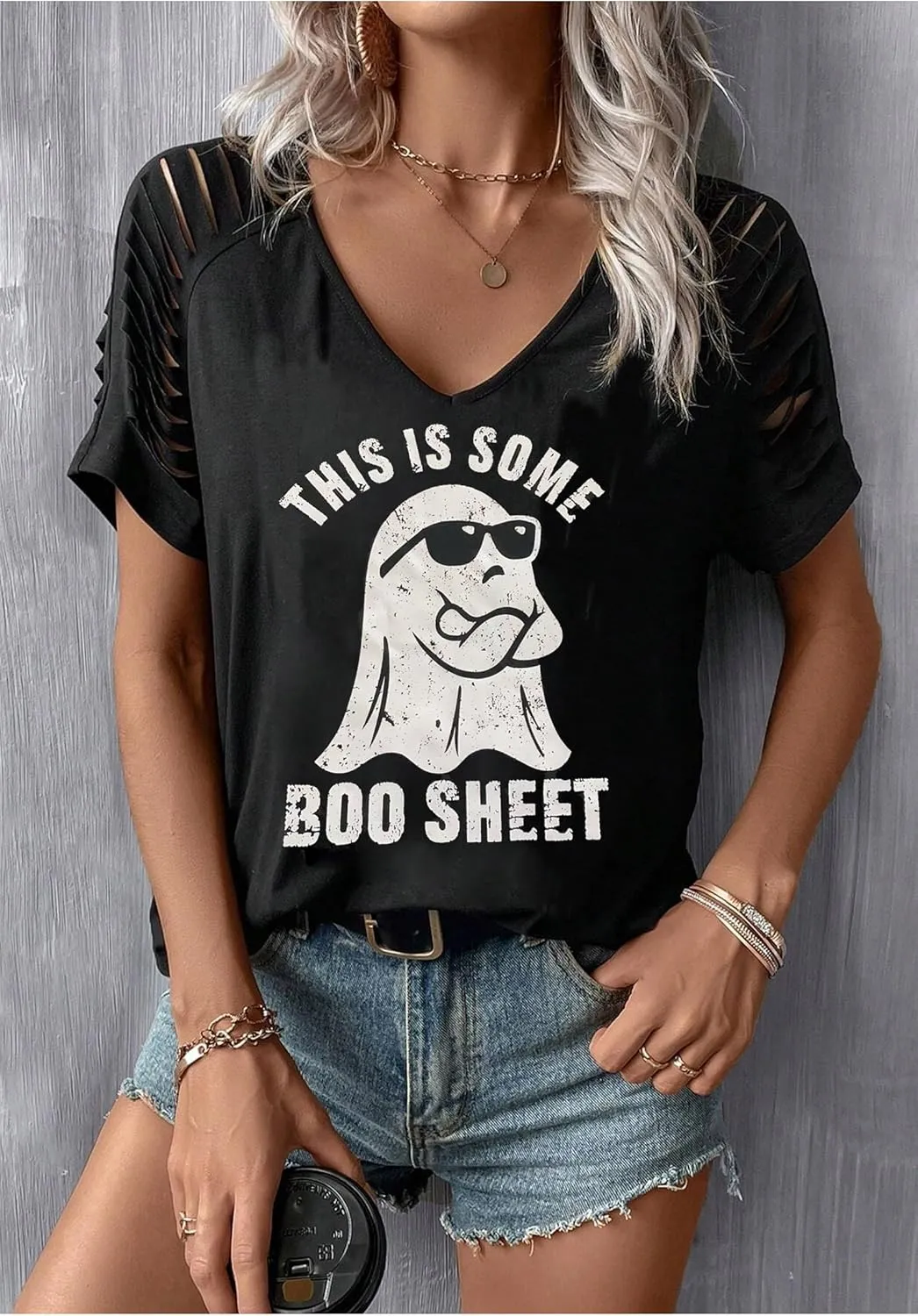 Halloween T Shirts for Women Fall Graphic Gifts Tees Shirts Trendy Cut Out Tshirts Ghost Shirt Witch Tees Tops Outfits