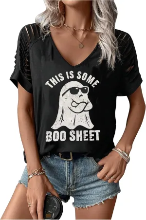 Halloween T Shirts for Women Fall Graphic Gifts Tees Shirts Trendy Cut Out Tshirts Ghost Shirt Witch Tees Tops Outfits