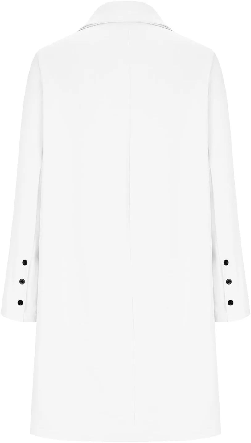 Hvyesh Women's Long Wool Blend Pea Coat Winter Casual Overcoat Notched Lapel Collar Trench Coat Belted Long Jacket Outerwear