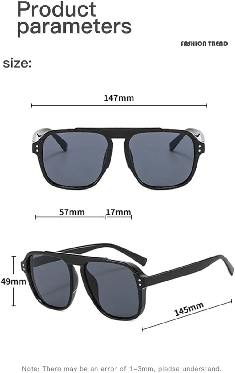 HYLLE Retro Square Aviator Sunglasses Women Men 70s Vintage Trendy Plastic Frame Sun Glasses