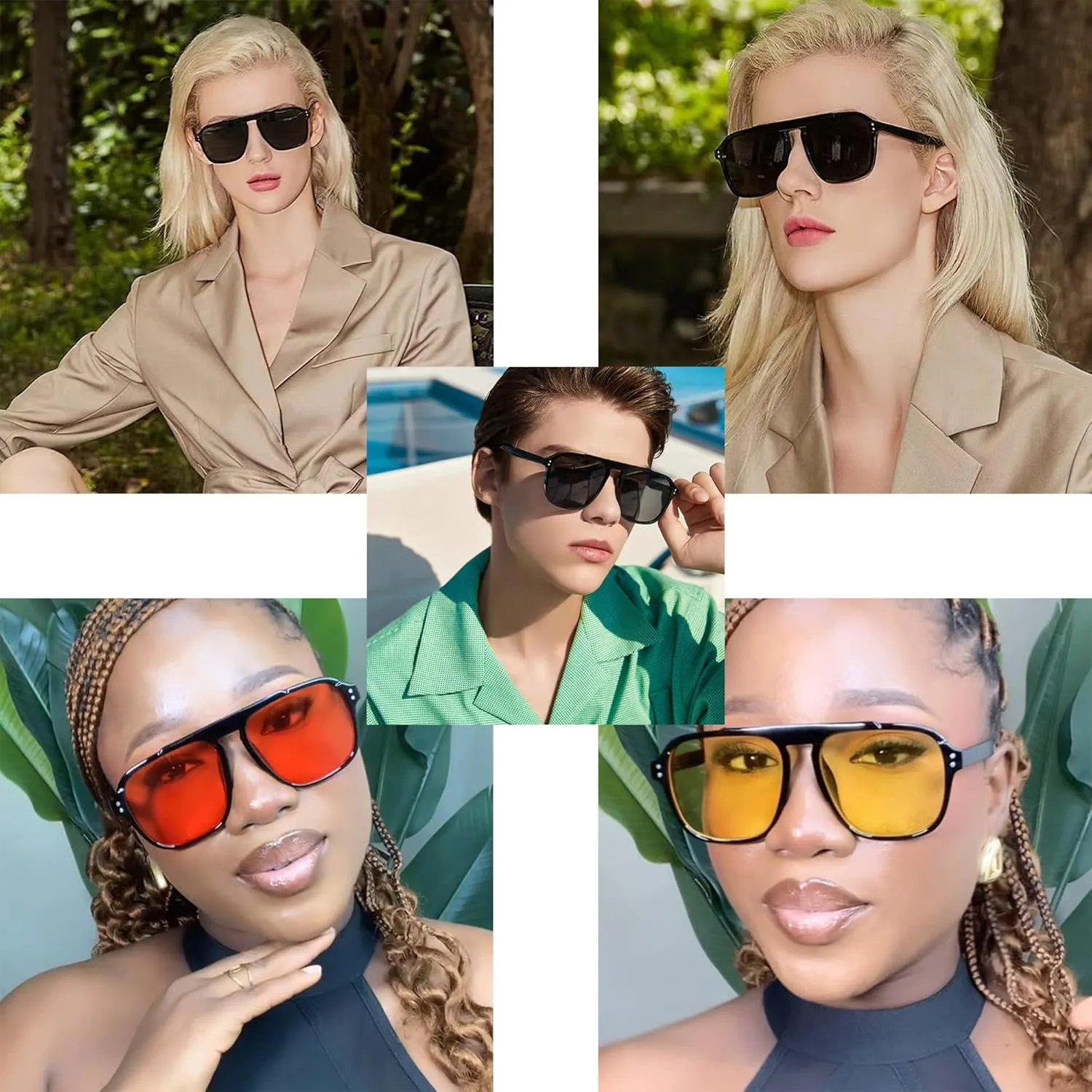 HYLLE Retro Square Aviator Sunglasses Women Men 70s Vintage Trendy Plastic Frame Sun Glasses