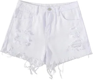 Jean Shorts for Teen Girls Ripped Raw Hem High Waist Straight Leg Cute Summer Y2K Denim Shorts 13Y-16Y