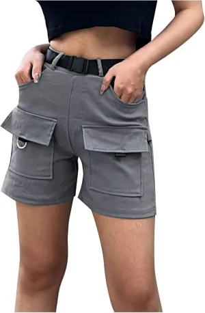 Jean Shorts for Women Trendy High Waisted Stretchy Denim Cargo Shorts Belted Summer Outdoor Wide Straight Leg Shorts
