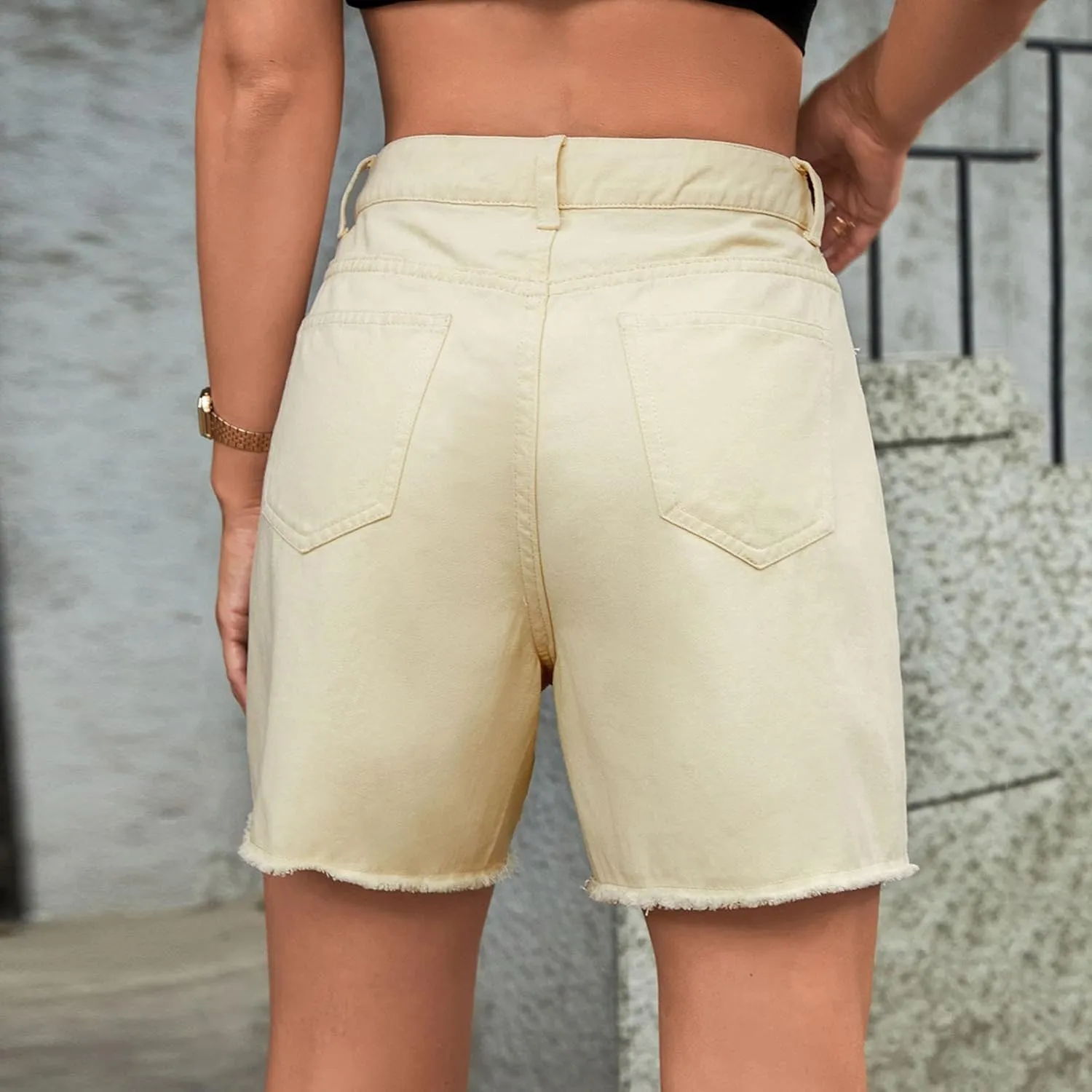 Jean Women Shorts Summer Loose Short Jeans High Waisted Classic Bermuda Shorts Knee Length Casual Short with Pockets