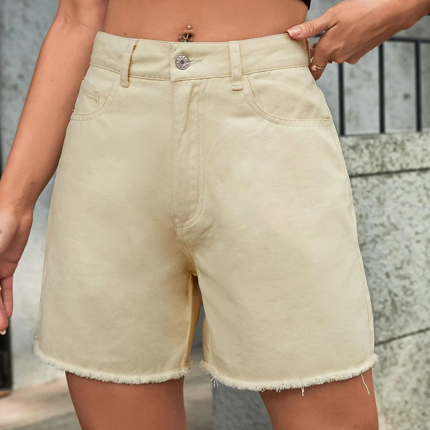 Jean Women Shorts Summer Loose Short Jeans High Waisted Classic Bermuda Shorts Knee Length Casual Short with Pockets