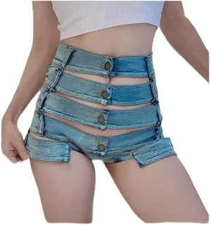 Jeans Shorts for Women High Rise Hollow Out Rave Beach Summer Mini Denim Shorts
