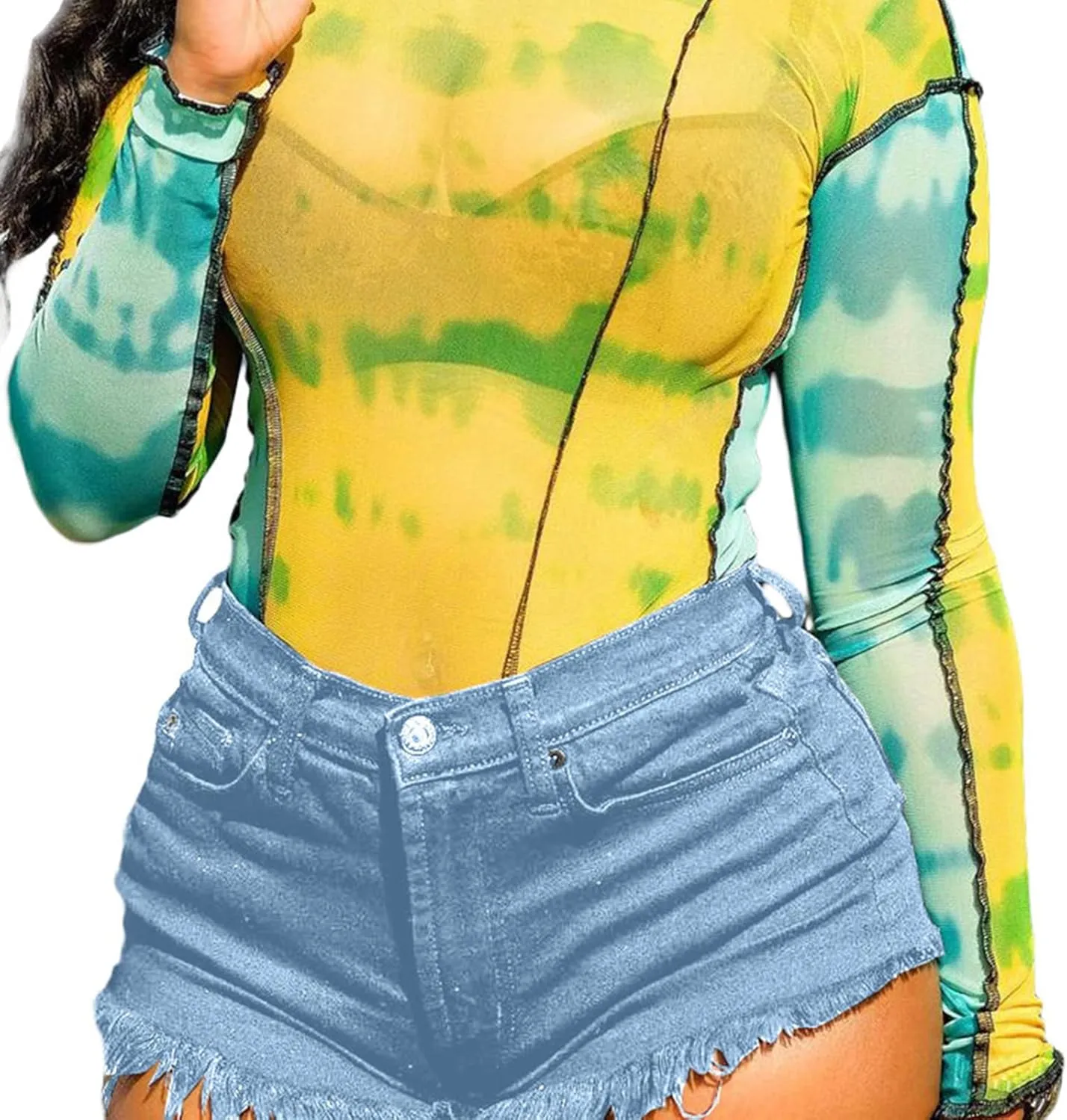 JEKE-DG Women High Waisted Denim Shorts Frayed Raw Hem Ripped Jeans Shorts Casual Stretchy Jean Shorts for Summer
