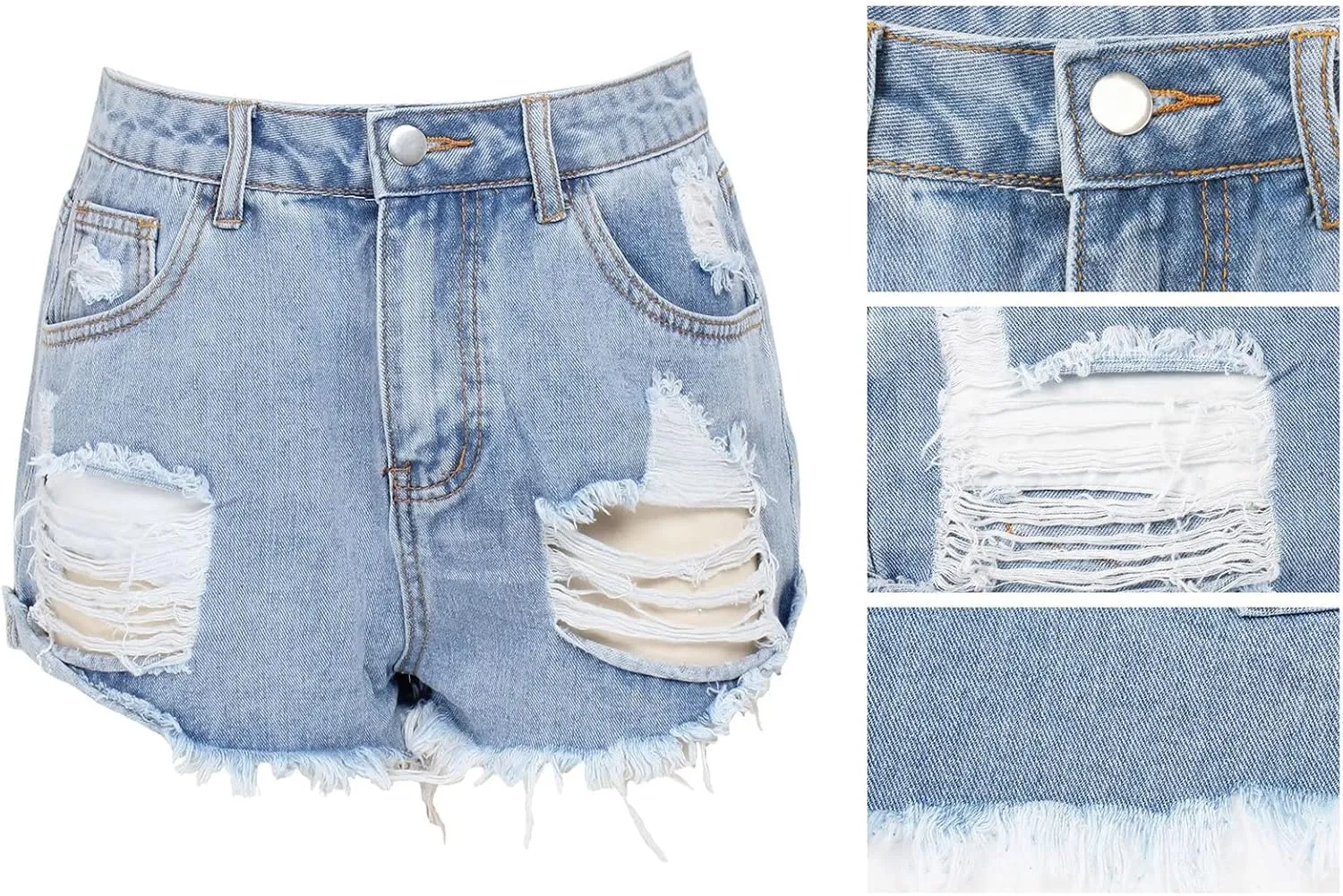 JEKE-DG Women's Ripped Denim Shorts High Waisted Raw Hem Distressed Jean Shorts Frayed Skinny Casual Jeans Shorts